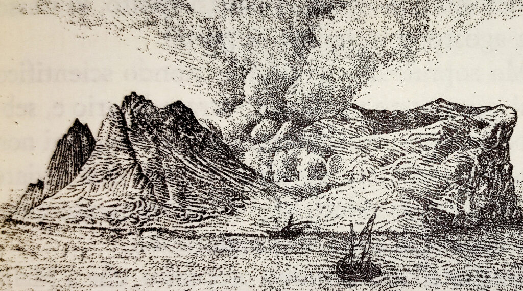 L’isola di Ferdinandea dalla parte di greco-levante, durante la visita compiuta da Mr. Wright il 26 agosto 1831